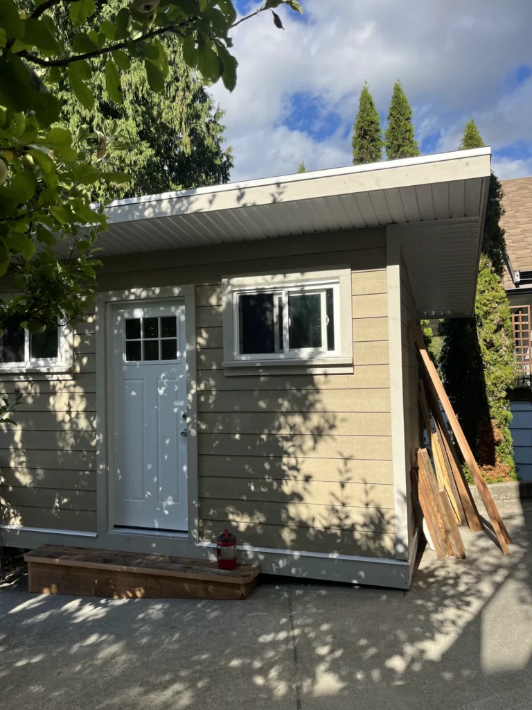 Backyard studio in a garden setting